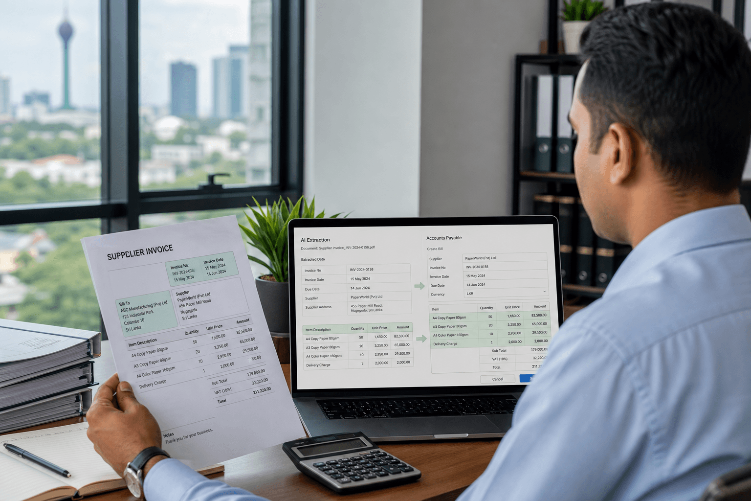 Finance team using AI to extract data from supplier invoices into ERP