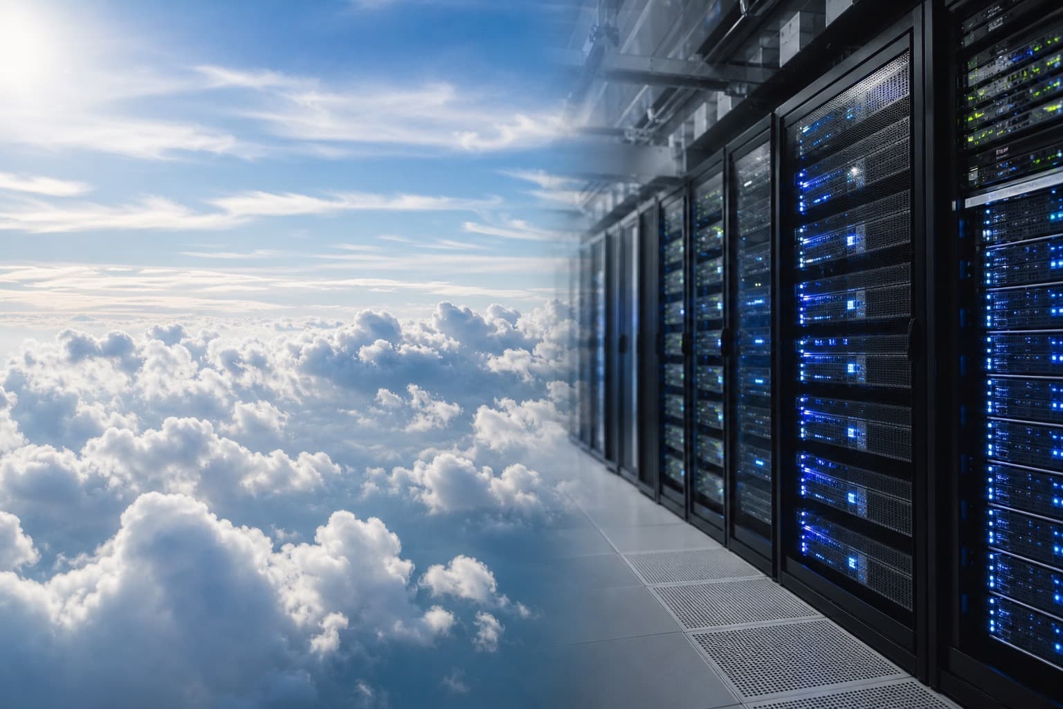 Cloud infrastructure and on-premise servers representing ERP deployment choices