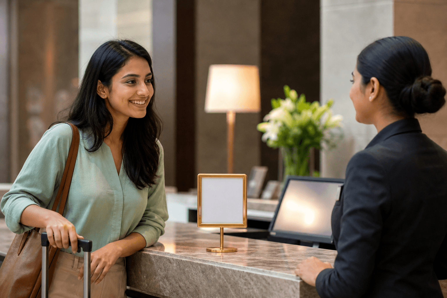 Hotel desk capturing guest feedback after checkout