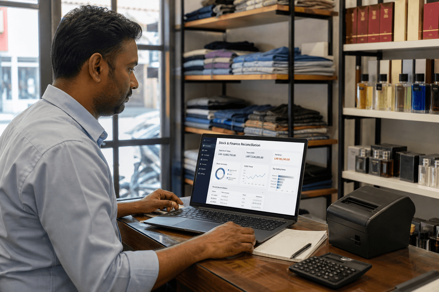 ERP dashboard connecting POS inventory and finance