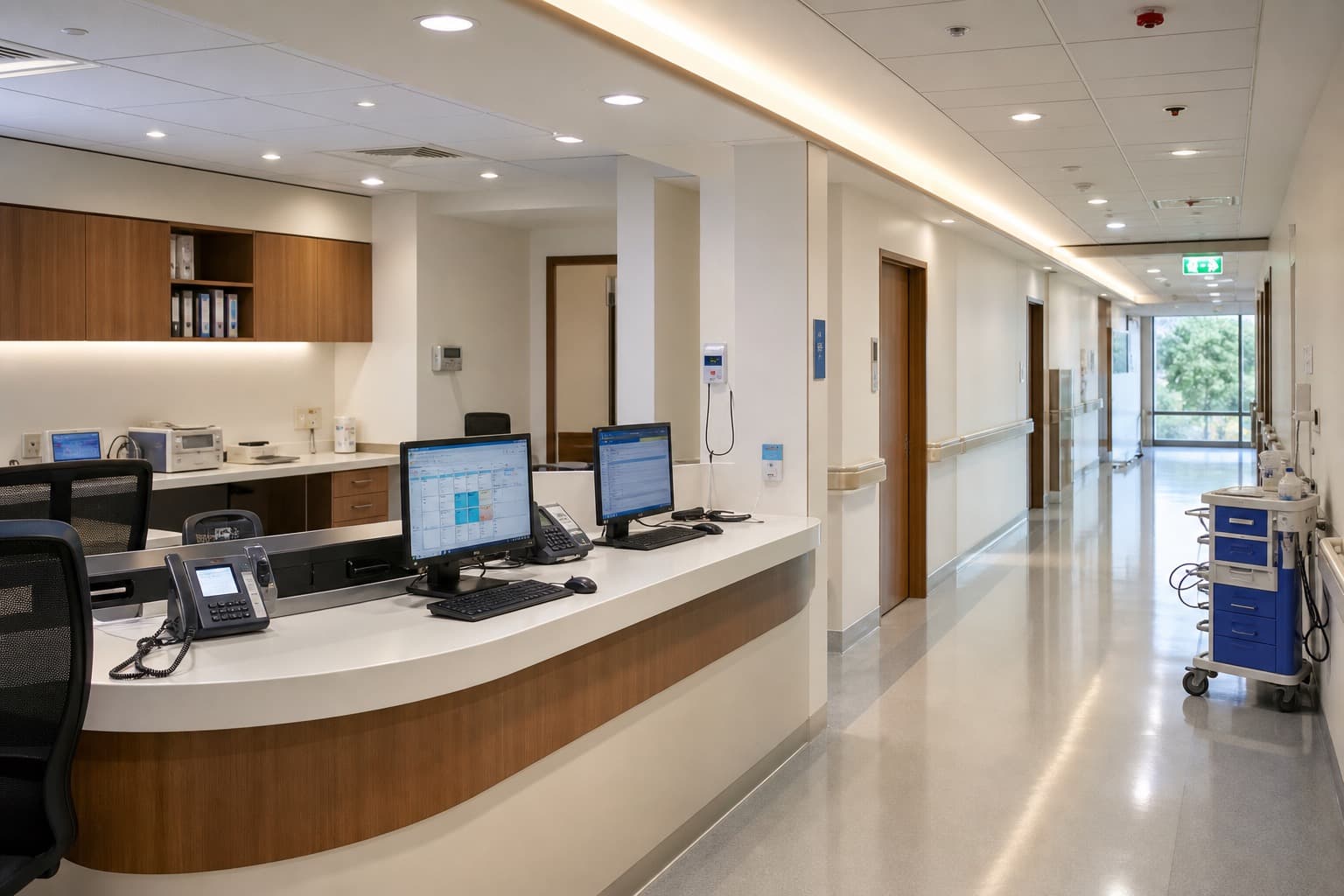 Hospital nursing station with computer systems used for HMS cost planning