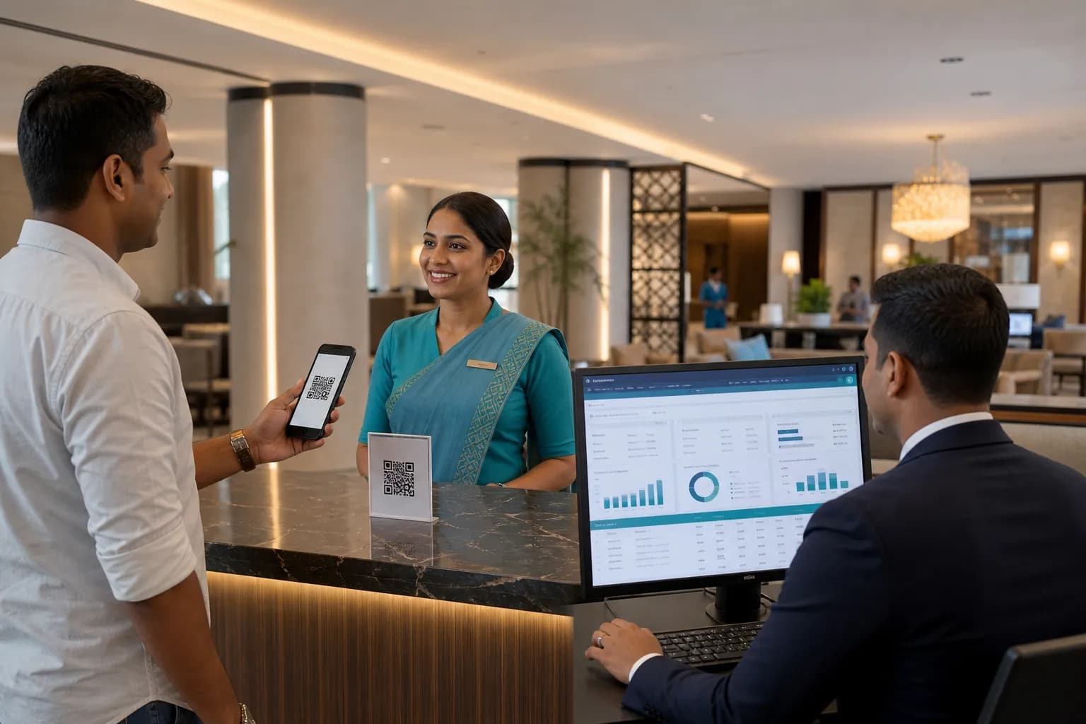 Hotel finance team in Sri Lanka reconciling a tourist QR payment with guest folio and ERP records