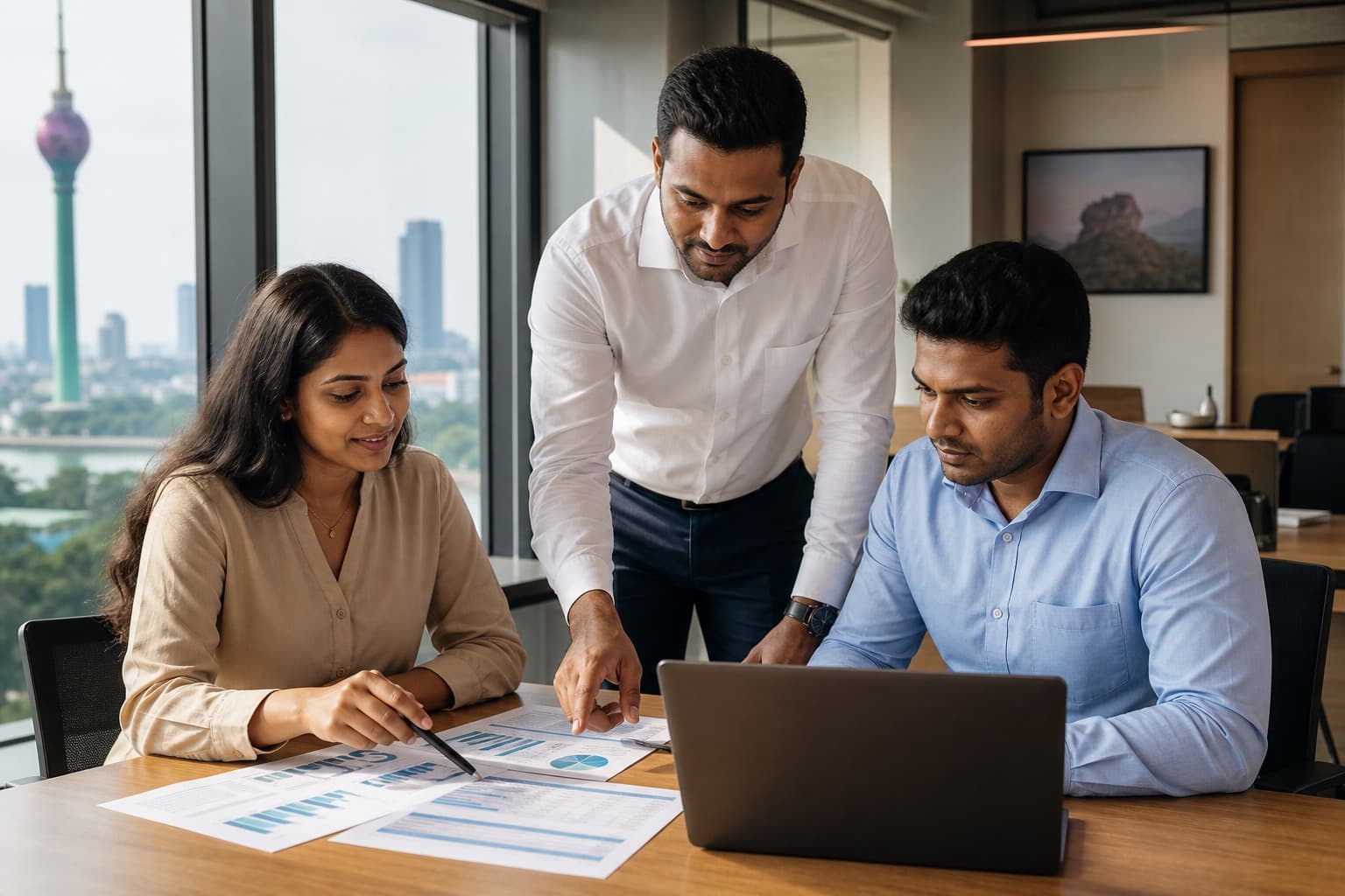 Business team reviewing an ERP software selection checklist in an office